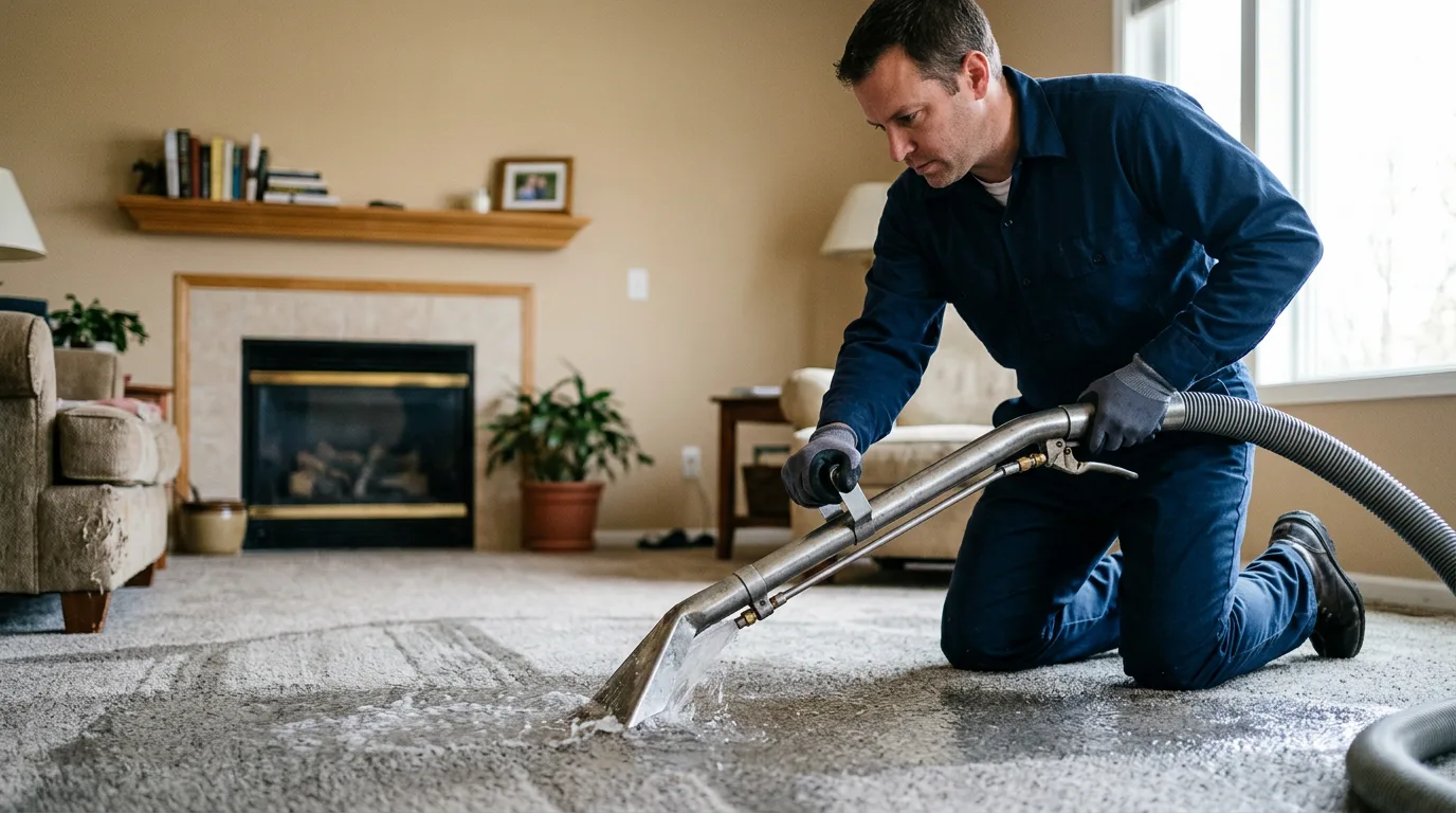 Water damage restoration technician working near Attica, IN